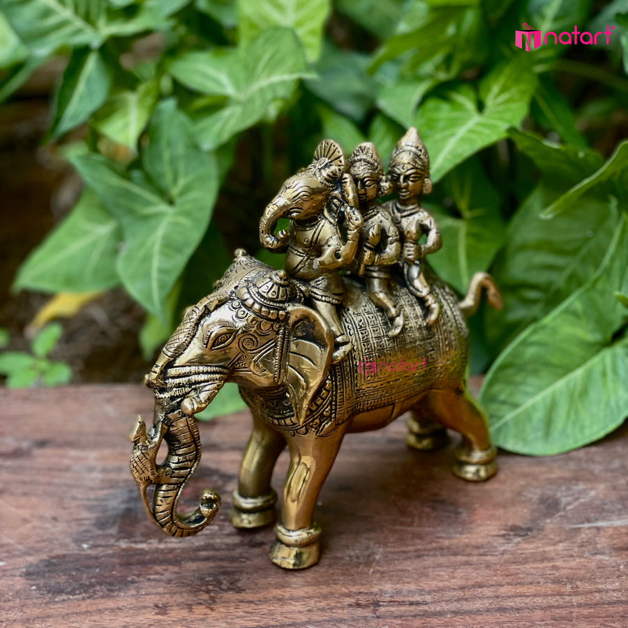 Brass Ganesha Riding Elephant