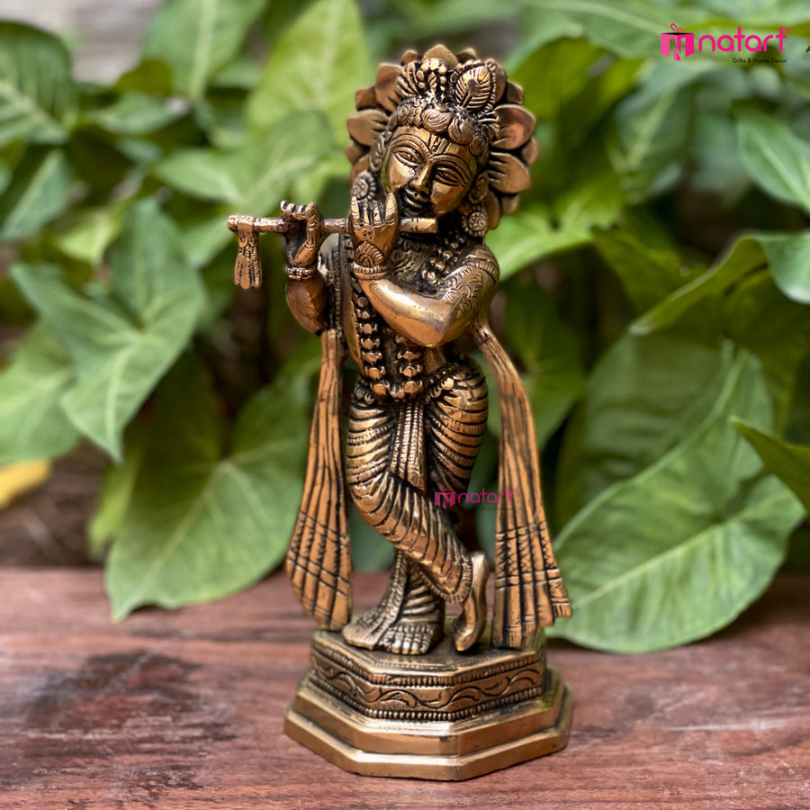 Brass Standing Lord Krishna with Flute
