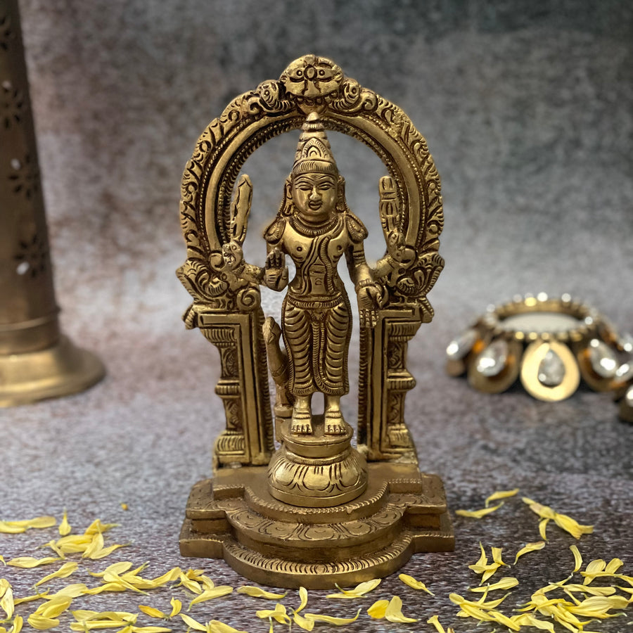 Brass Lord Murugan Idol With Arch
